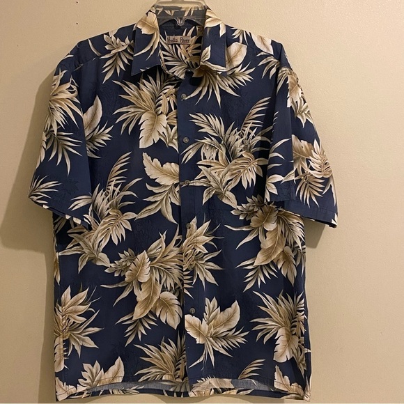 Vintage Hawaiian Shirt Mens Medium M Blue Floral All Over Print 90s Aloha Beach - Picture 1 of 12